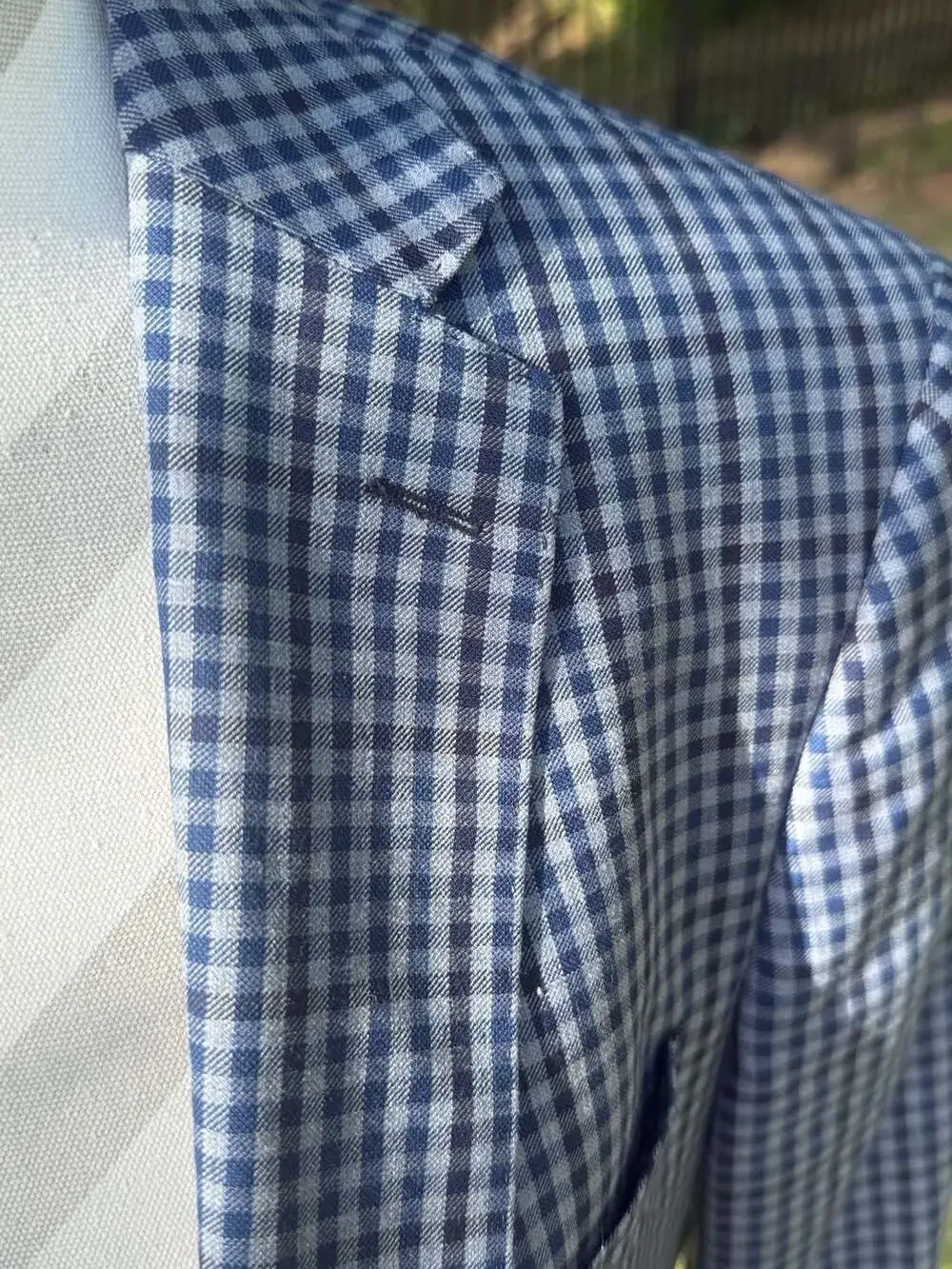 Mantoni Suit Jacket Size 38 Premium Super 140's Wool Blue Gingham Check